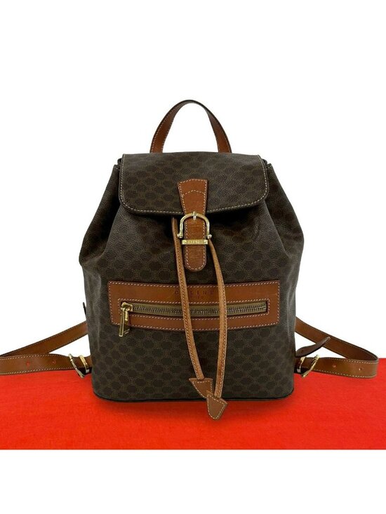 Celine Vintage Macadam Blason Pattern Leather Backpack Brown main image 6